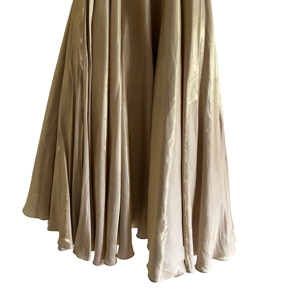 Vtg Gloria 100% Silk Gold Sleeveless A-Line Tool Maxi Dress Sz Small - Picture 14 of 16